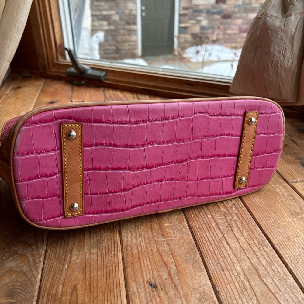Dooney & Bourke Pink and Brown Croc Embossed Satchel - Picture 5 of 13